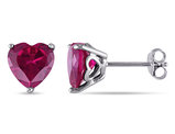5.65 Carat (ctw) Lab-Created Ruby Heart Solitaire Earrings in Sterling Silver